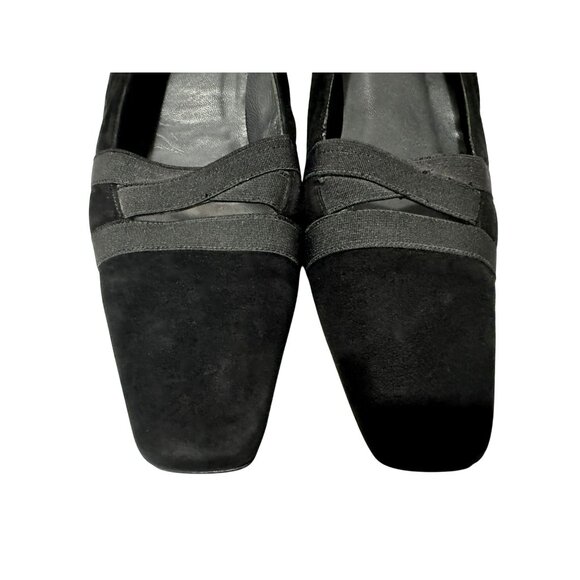 Stuart Weitzman Black Suede Leather Square Toe Kitten Heel Shoes Pumps XCross 8M - Picture 2 of 11